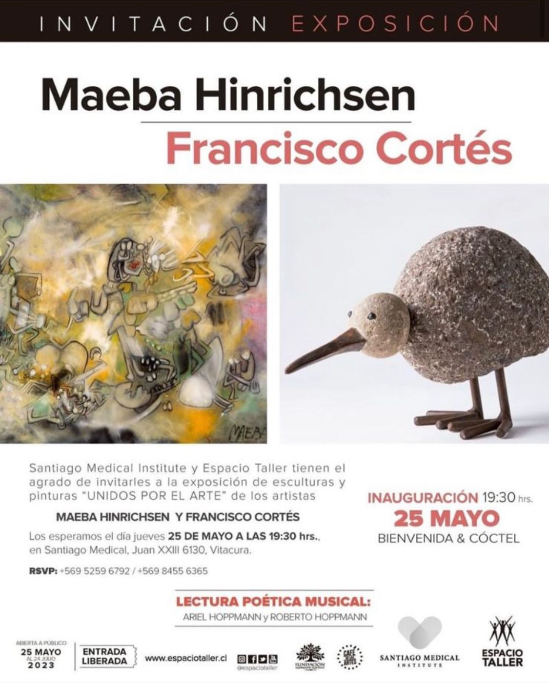 Exposición “Unidos por El Arte” de la artista Maeba Hinrichsen y el escultor Francisco Cortés se inaugurará este 25 de mayo en Santiago Medical