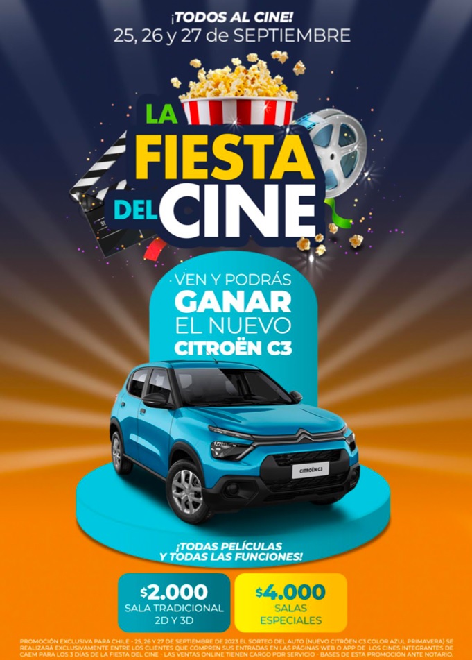 Lunes 25, martes 26 y miércoles 27 de septiembre "La Fiesta del Cine" a precios rebajados en todo el país