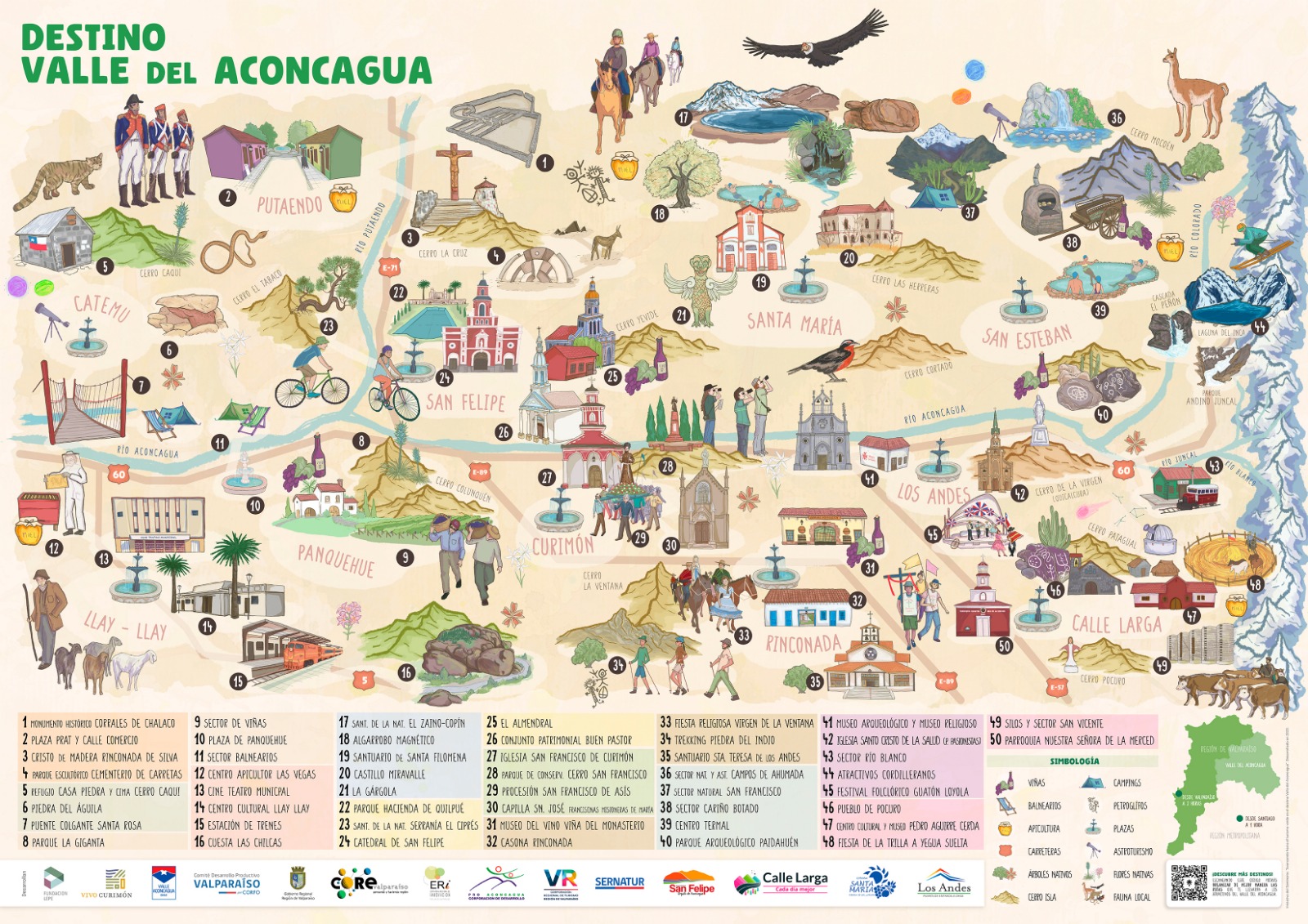 Mapa ilustrado invita a turistas a conocer el Valle del Aconcagua