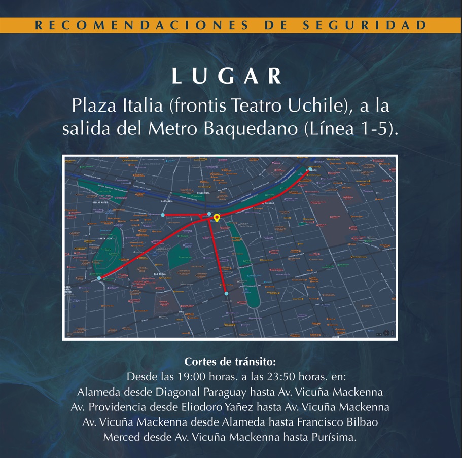 Conoce qué calles estarán cerradas este sábado para el concierto final de “Santiago Sinfónico” en Plaza Italia