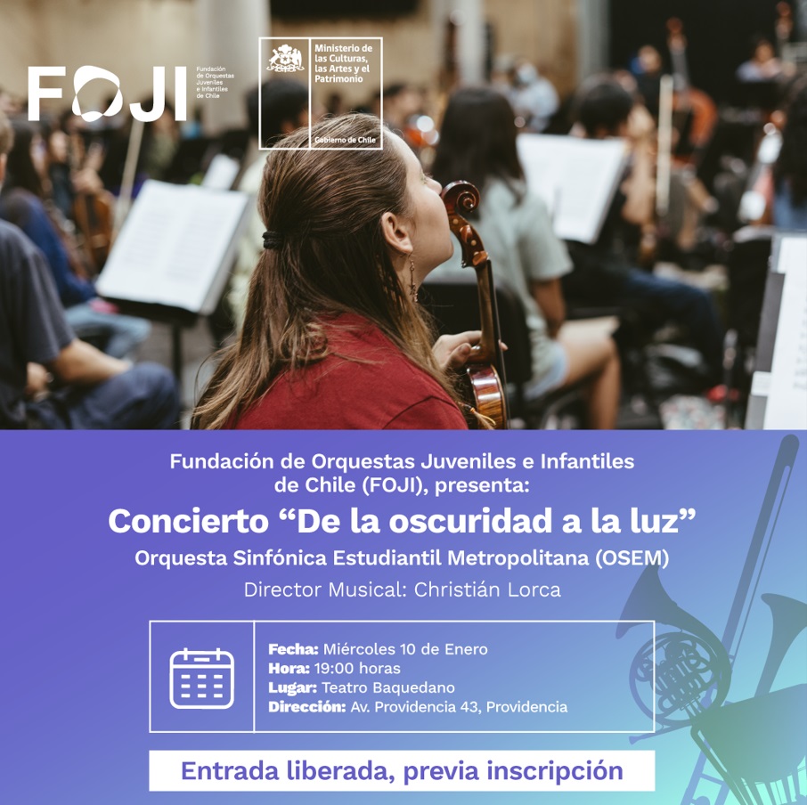 Orquesta Sinfónica Estudiantil Metropolitana presenta concierto gratuito en Teatro Universidad de Chile