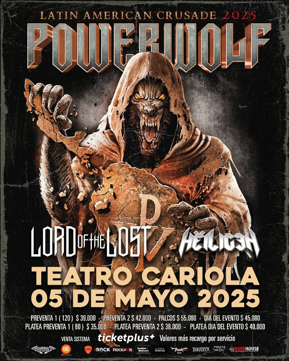 Powerwolf regresa a Chile en 2025 junto a Lord of The Lost con presentación en el Teatro Cariola