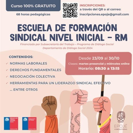 Inicia convocatoria Escuela de Formación Sindical de Nivel Inicial, Región Metropolitana 2024