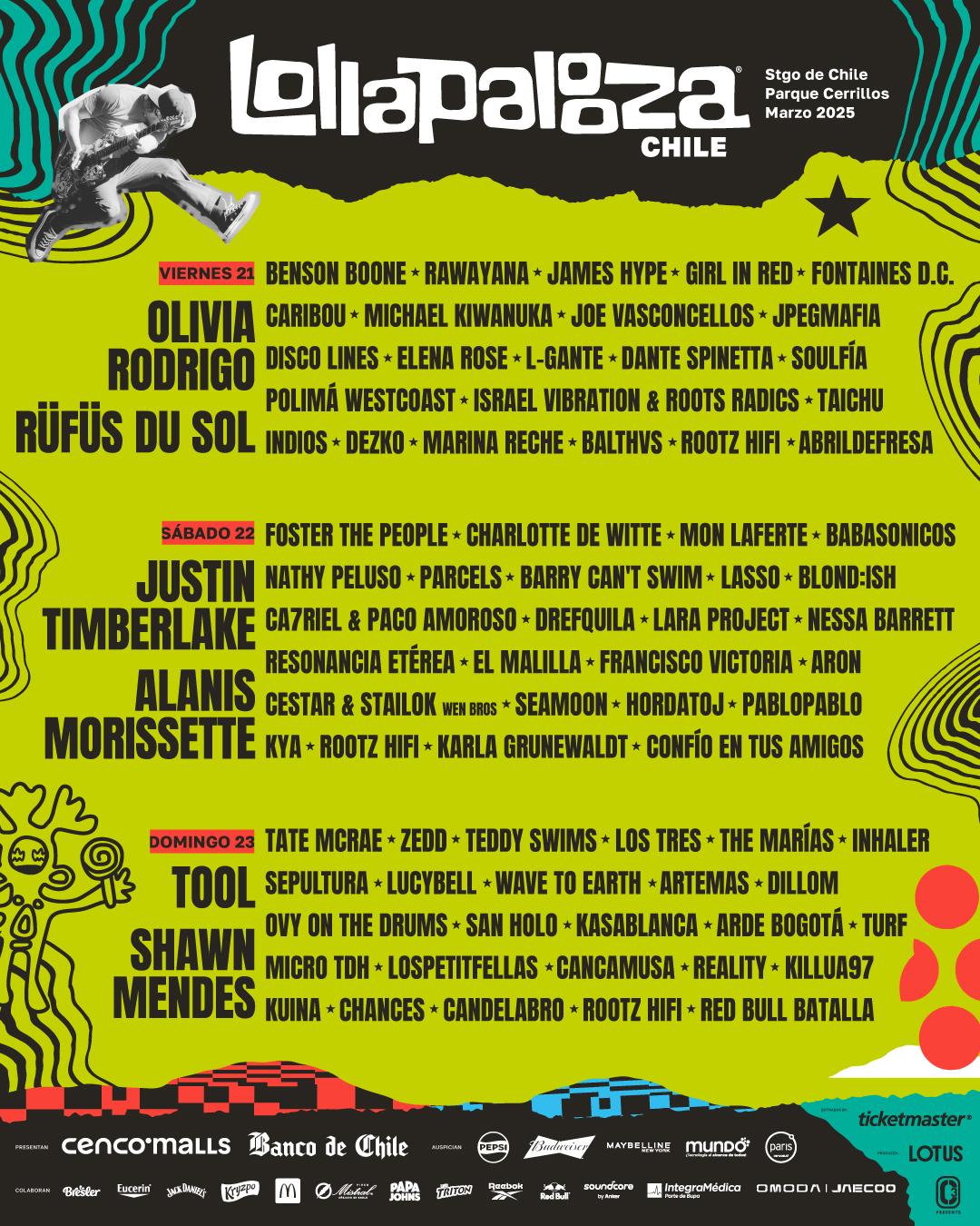 Lollapalooza Chile 2025 presenta su cartel por día