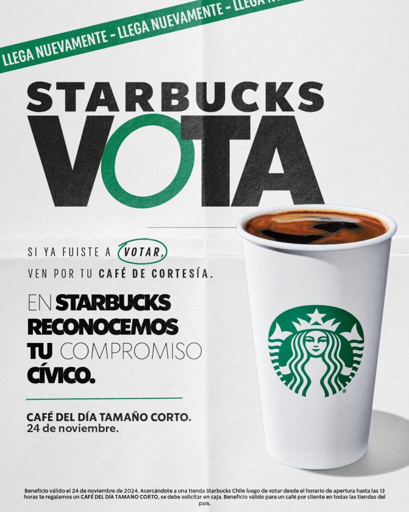 Starbucks Chile vuelve a ofrecer café gratis para los votantes este domingo 24