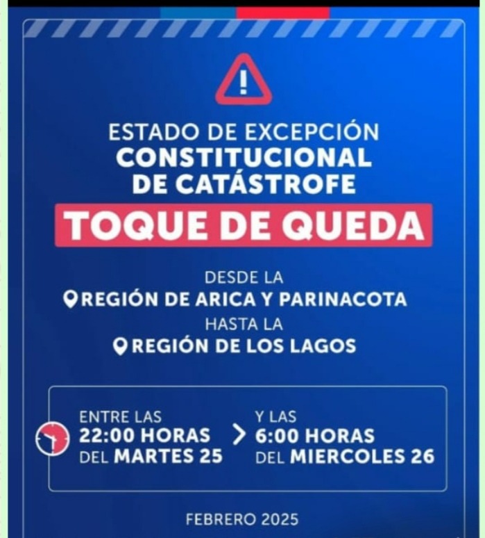 Toque de queda a partir de las 22 pm por apagón masivo en Chile