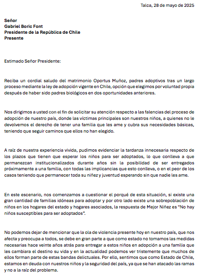 Crisis en el sistema de adopción: Entregan carta al Presidente