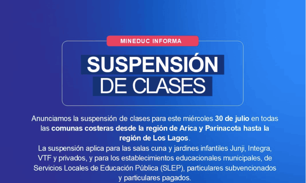 Suspensión de clases en toda la costa por alerta de tsunami