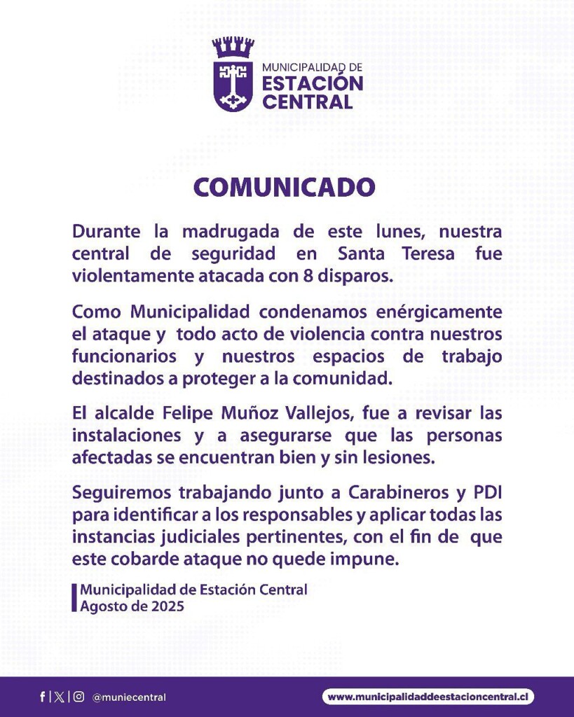 Estación Central condena ataque armado a Seguridad