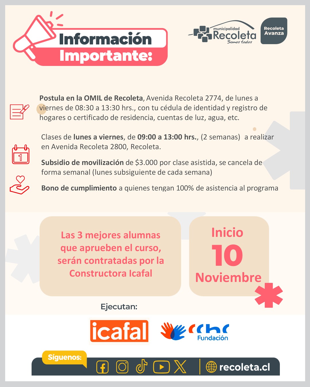 Mujeres de Recoleta podrán capacitarse en construcción con opción de empleo garantizado