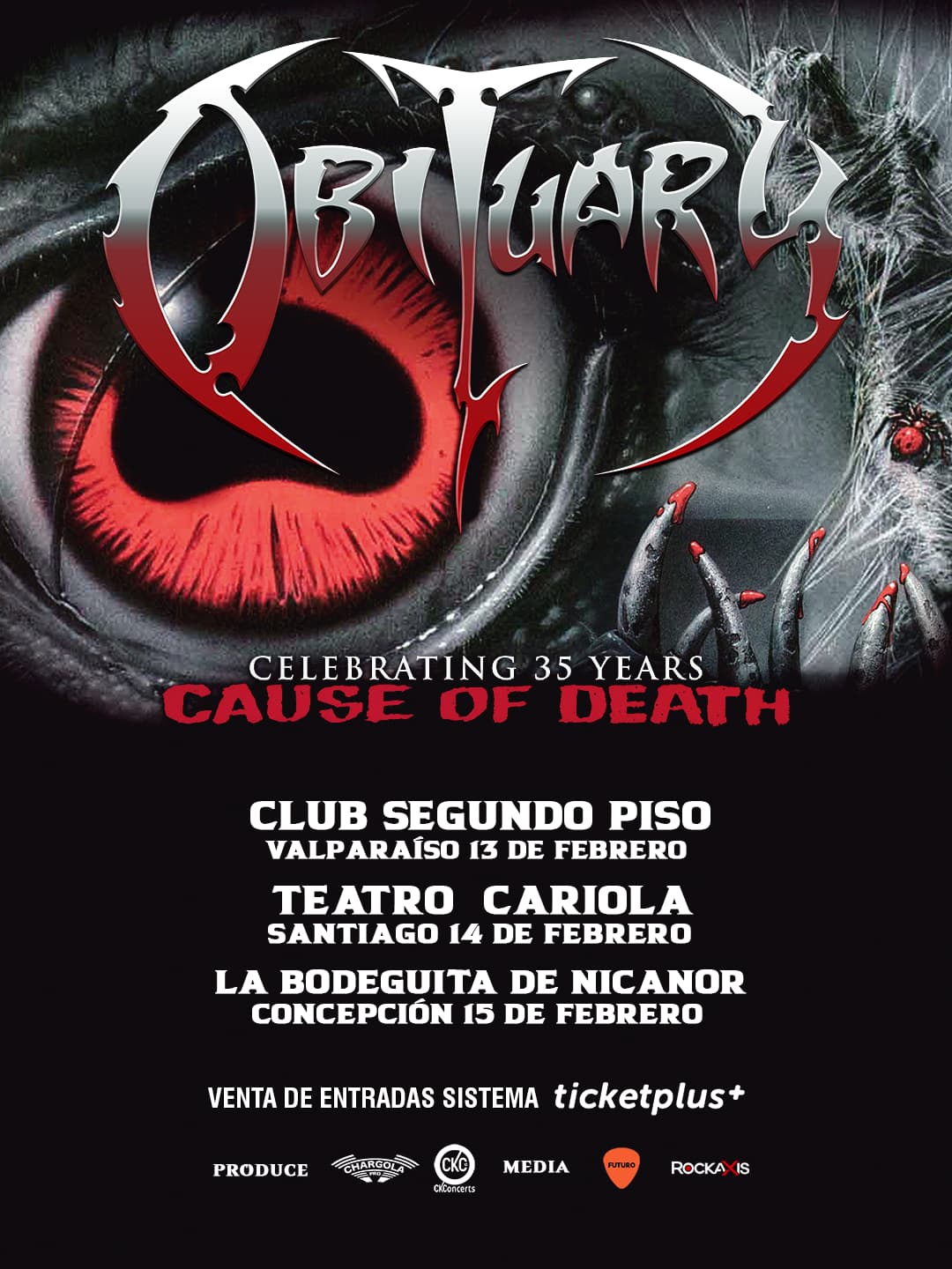 Obituary se presentará en tres ciudades de Chile para celebrar los 35 años del disco “Cause of Death”