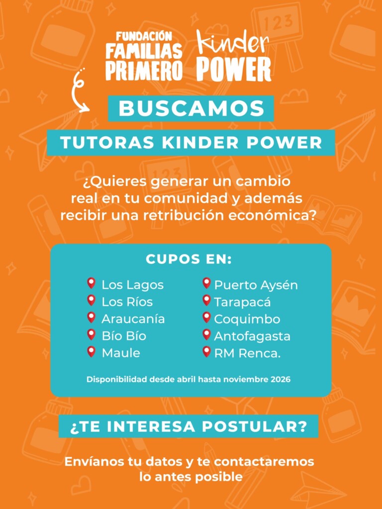 Fundación Familias Primero abre convocatoria para tutoras del programa Kinder Power en distintas comunas del país