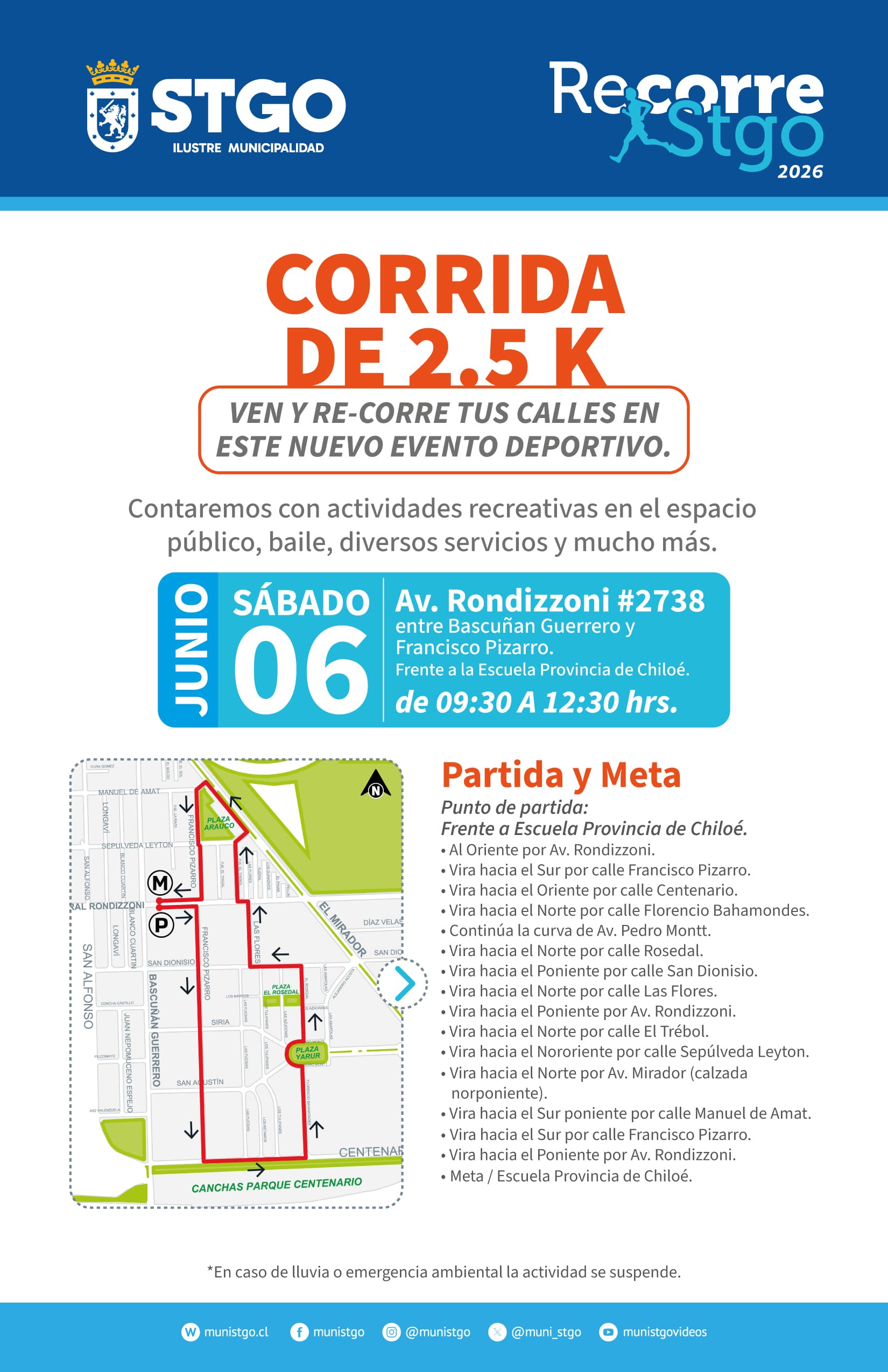 Recorre Stgo 2026 invita a vecinos y vecinas a participar de corrida familiar en el sector de Rondizzoni